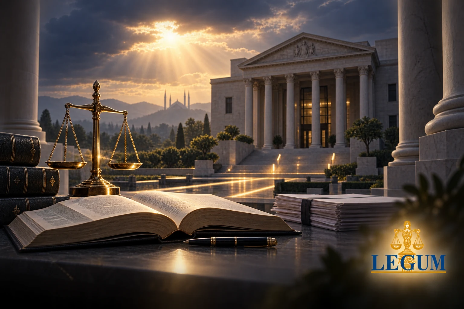 Constitutional law books, scales of justice and a High Court representing Article 199 writ jurisdiction