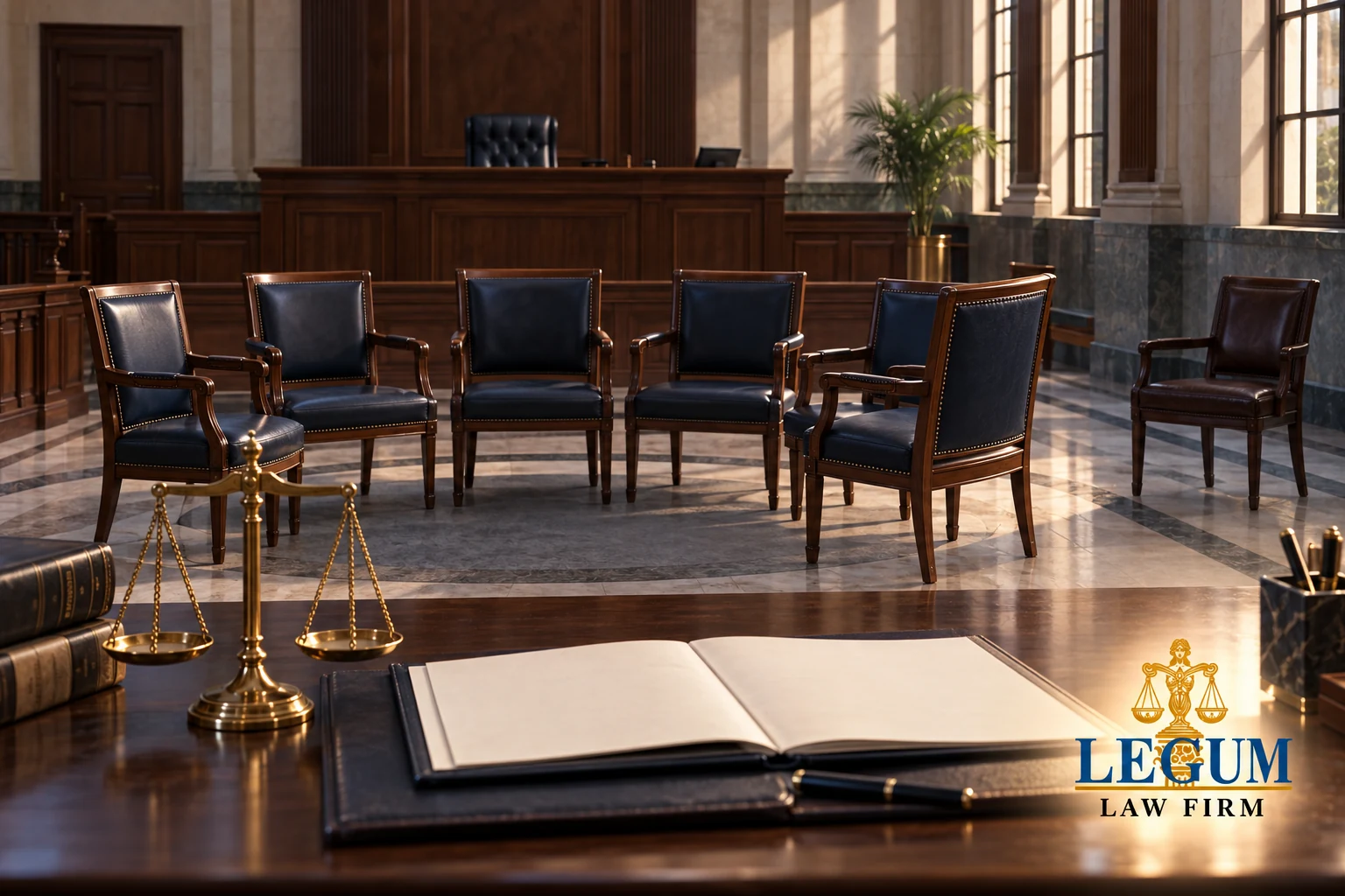 Empty courtroom chairs illustrate the addition and removal of parties under Order I Rule 10 CPC.